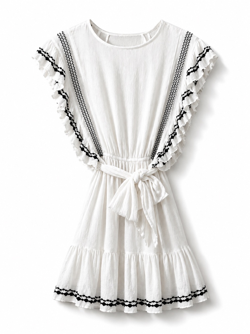 Free People Weekend Brunch Ivory Black Embroidered Mini Dress M - Picture 2 of 6
